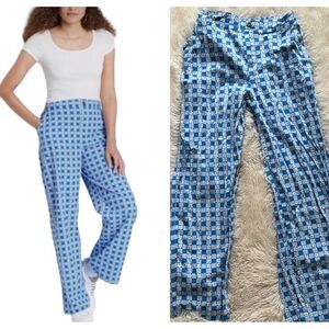 Wild Fable Checkered Floral Pants Blue & White Boho Hippie Size Small